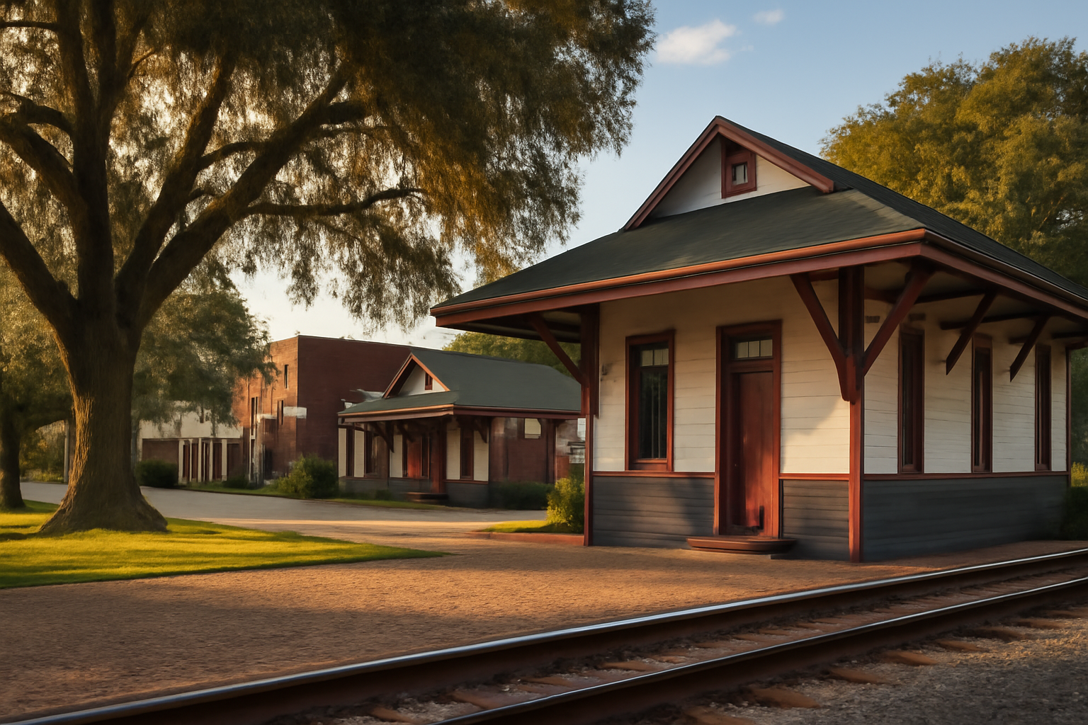 A professional sellerfocused landscape feature image showcasing the historic character of Lutz Florida inspired by the Lutz Train Station and surround A professional sellerfocused landscape feature image showcasing the historic character of Lutz Florida inspired by the Lutz Train Station and surround